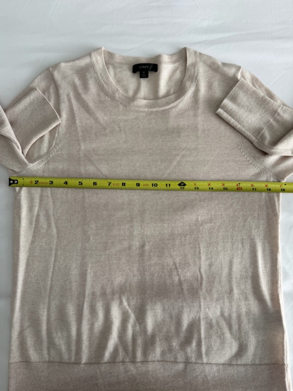 J. Crew "Margot" 100% Merino Wool Heather Flax Tan Crew Neck Lightweight Sweater - Picture 15 of 16